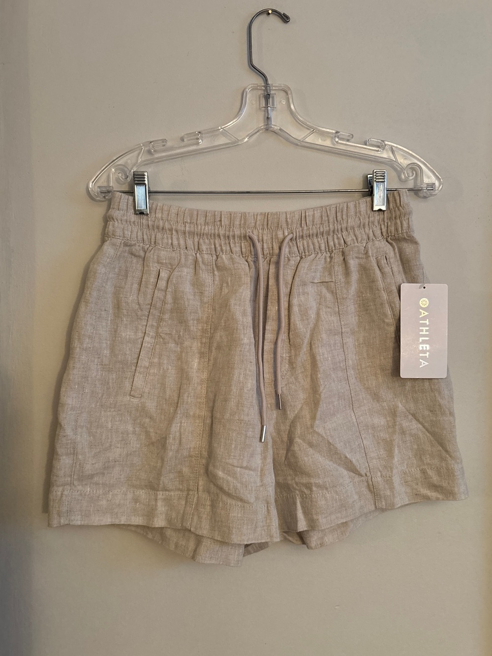 Athleta NWT Retreat Linen Shorts Cream Beige Size Small